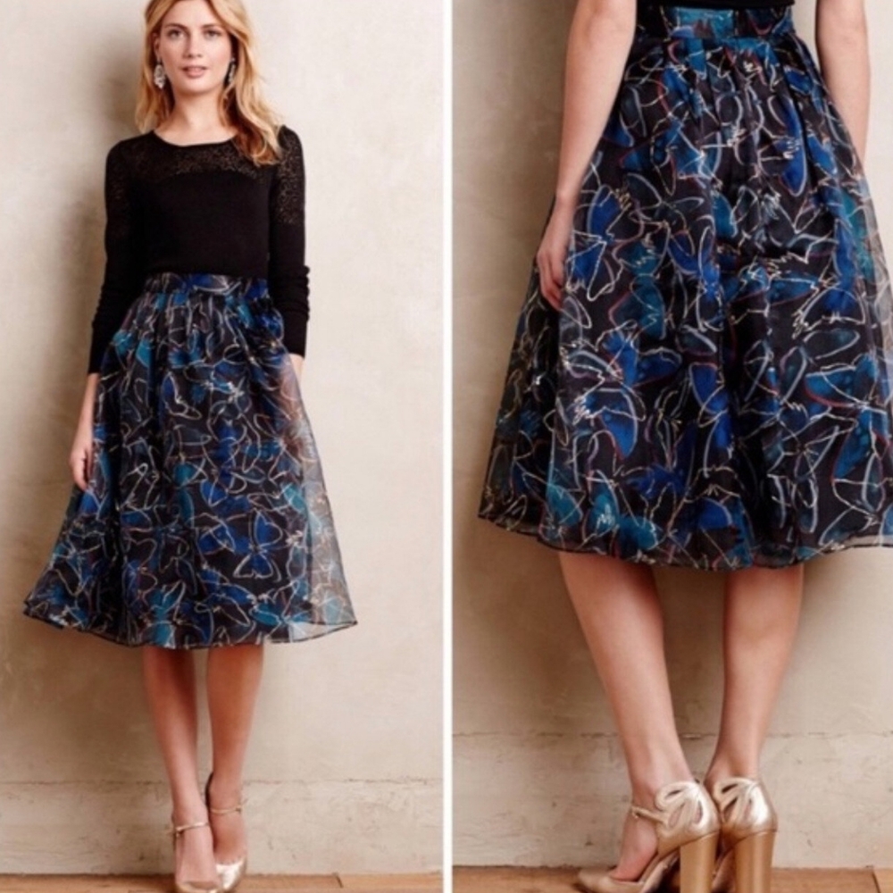 Anthropologie midi butterfly skirt